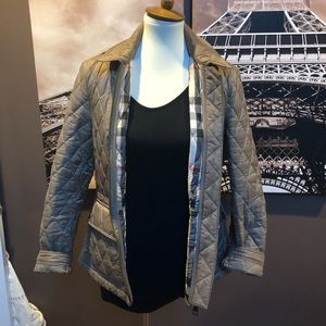 Burberry Taupe Quilted Jacket with Check Trim